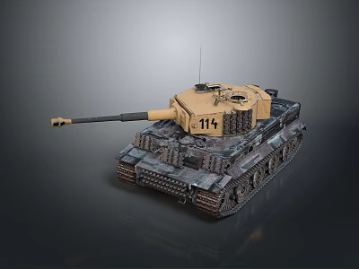 Vintage Military Tank With Long Cannon Tracks And Number 114 On Turret 3d model