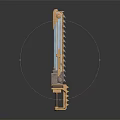 Shiny Golden Mechanical Weapon With Serrated Blade And Futuristic Intricate Design