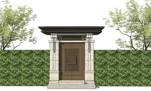 New Chinese Style Gate Patio Door 3d model