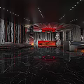 Luxurious Modern Clubhouse Interior Design With Marble Floor Red Accents Sofas And Lighting