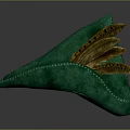 Green Leather Hat With Stitched Edge And Brown Feather Decorations