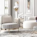 Elegant Living Room Interior With Ornate Ceiling Gold Chandeliers Round Mirror White Sofa Geometric Rug