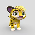 Cute Cartoon Cheetah Cub With Yellow Fur Black Spots And Big Green Eyes
