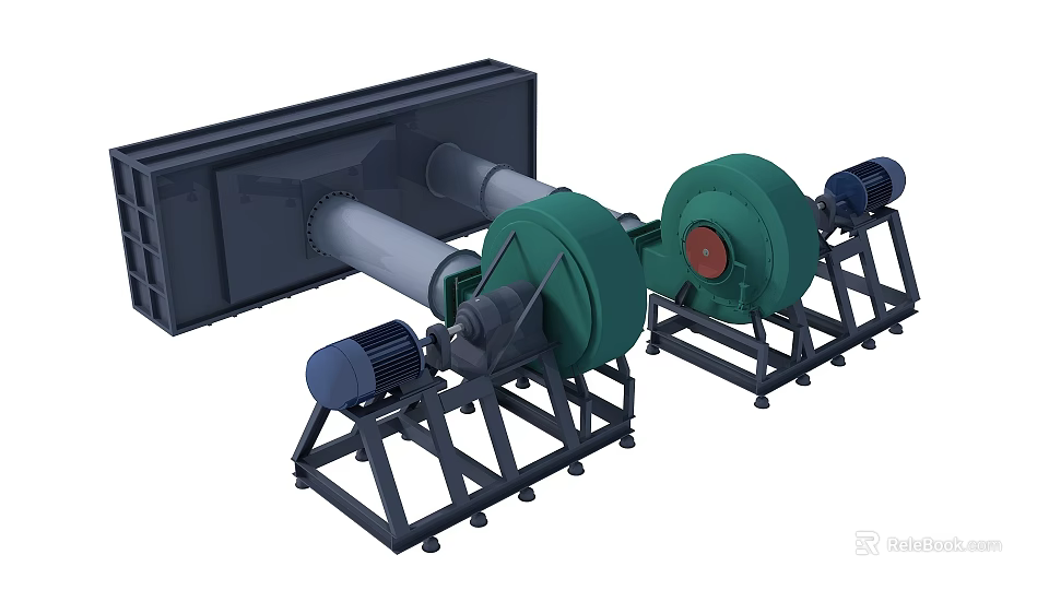 Military Weapon Mechanical System Featuring Green Cylindrical Components And Black Frame Structure 3d model 