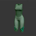 Stylish Sleeveless Gray Jumpsuit With Green Flower Decorations On Leg Cuffs