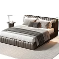 Modern Leather Tufted Double Bed With Pillows Blanket Bedside Tables And Lamp