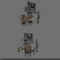 Modern Dining Table Set With Chairs Hanging Lamp Cactus Wall Art And Clock 3d model