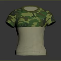 Camo And Beige Short Sleeve T Shirt Featuring Contrast Panel Design