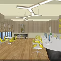 Modern Open Public Office Space With White Desks Yellow Chairs Wooden Flooring And Large Windows