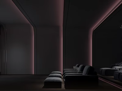 Modern Home Theater Interior With Comfortable Recliner Seats And Ambient Lighting 3d model