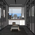 Luxurious Modern Walk in Closet With Glass Door Cabinets Round Mirrors And Marble Floor