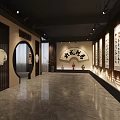 Chinese Exhibition Hall Interior Design With Traditional Lanterns Artworks And Paintings