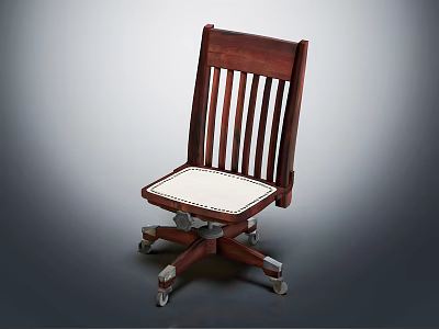 Comfortable Wooden Leisure Chair Featuring White Cushioned Seat And Wheeled Base 3d model