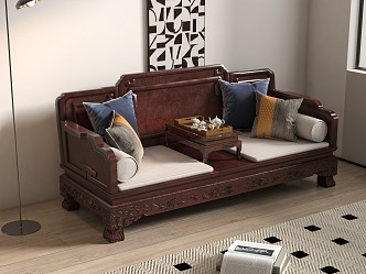 Chinese-style mahogany rohan bed 3d model