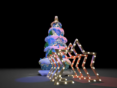 Festive Decorative Tower With Colorful Layers Pink Blue Accents And Star Shaped Light Frames 3d model