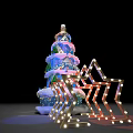 Festive Decorative Tower With Colorful Layers Pink Blue Accents And Star Shaped Light Frames