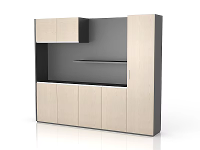 Modern Pantry Interior Design With Light Wooden Cabinets Multiple Doors And Open Shelf 3d model