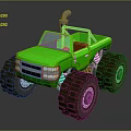 Green Monster Truck With Large Tires Open Top And Silver Grille
