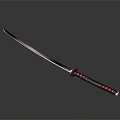 Traditional Samurai Sword with Long Sharp Blade Black Handle Red Accents and Metal Guard