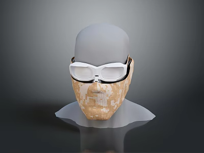 Beige Knitted Patterned Face Mask With White Goggles On Mannequin Head 3d model