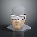 Beige Knitted Patterned Face Mask With White Goggles On Mannequin Head
