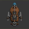 Orange Cosmic Spacecraft With Metallic Structure And Mechanical Components