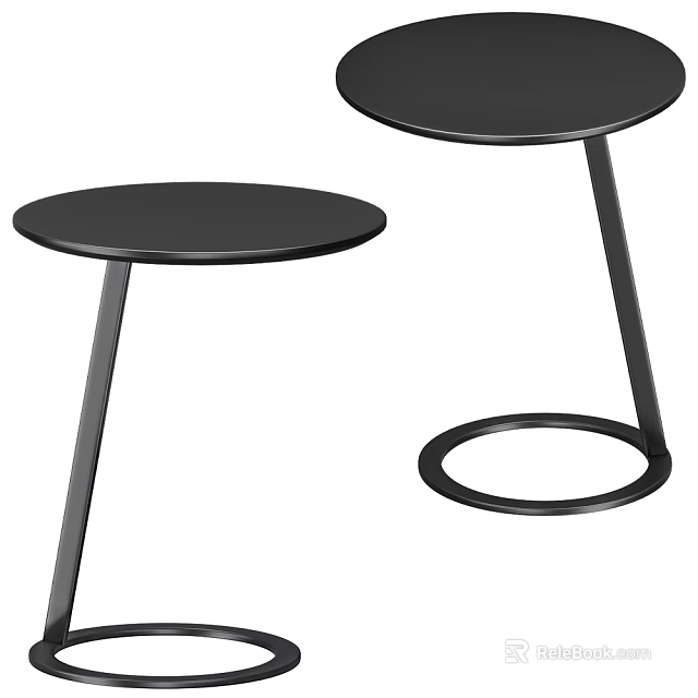 Modern Black Metal Side Tables With Round Top And Circular Base Design 3d model