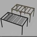 Two Modern Furniture Tables With Metal Frame White Panel Tabletop And Wooden Frame Structure