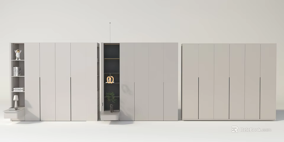 Modern Minimalist White Wardrobe With Sliding Doors And Storage Compartments 3d model