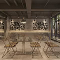Cozy Rustic Chinese Hotpot Restaurant Interior With Tables Chairs Pendant Lights And Decorative Statue