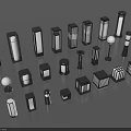 Various Outdoor Lights With Modern Designs Columnar Square And Round Shapes Illuminated