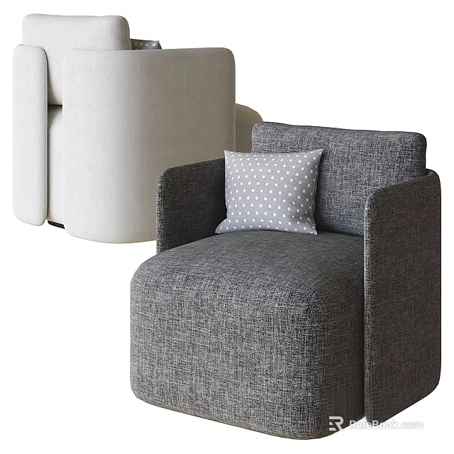Modern Gray Fabric Accent Chair With Polka Dot Pillow And Comfortable Design 3d model 