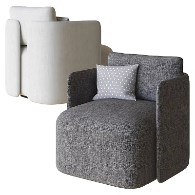 Modern Gray Fabric Accent Chair With Polka Dot Pillow And Comfortable Design 3d model