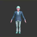 Man Wearing White Safety Helmet Blue Suit And White Pants On Gray Background
