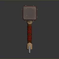 Decorative Red Strapped Hammer With Square Head And Metal Handle Base