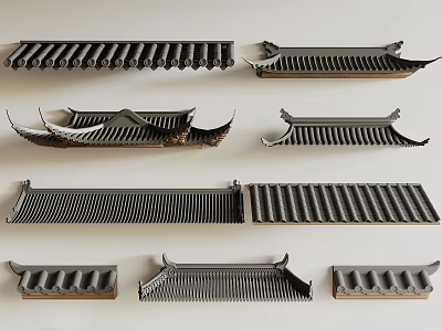 Traditional Chinese Roof Tiles With Various Eaves Shapes And Decorative Designs 3d model