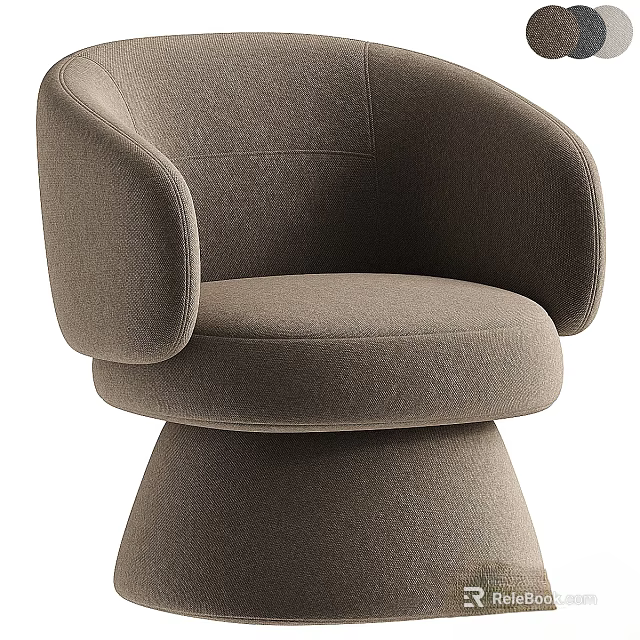 Modern Beige Upholstered Accent Chair With Armrests Round Seat And Conical Base 3d model 