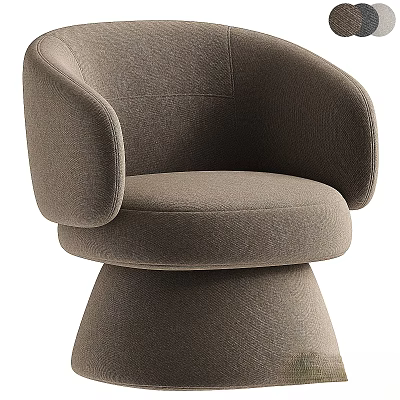 Modern Beige Upholstered Accent Chair With Armrests Round Seat And Conical Base 3d model