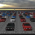 Many Different Colored Cars Parked In Large Open Air Parking Lot Rows