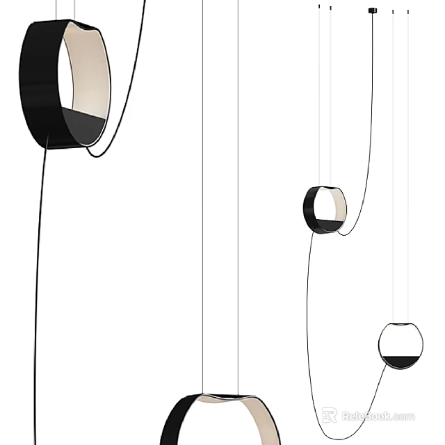Black And White Modern Pendant Lights With Geometric Shapes And Suspended Lines Design 3d model 