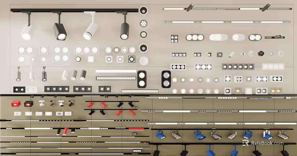 Various Types of Downlights and Spotlights with Installation Accessories for Home Ceiling Lighting 3d model 