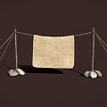 Simple Canvas Cloth Structure With Wooden Poles Ropes And Stones Setup