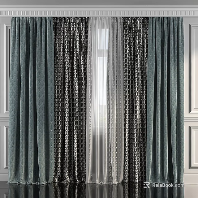 Elegant Textured Curtains With Light Filtering Layers And Patterned Drapes For Home Decor 3d model 
