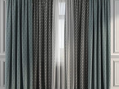 Elegant Textured Curtains With Light Filtering Layers And Patterned Drapes For Home Decor 3d model