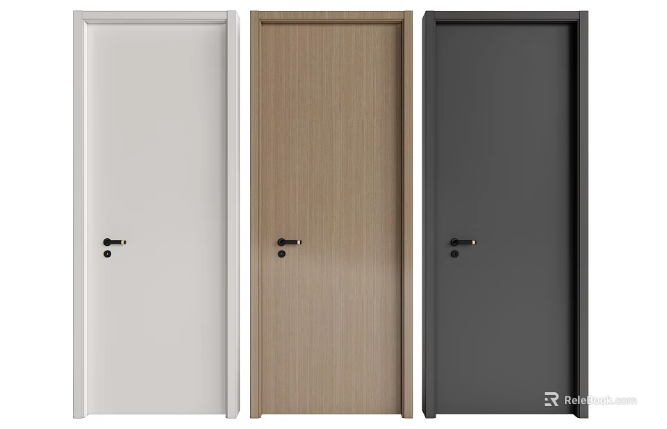 Modern Flush Doors in White Wood Grain and Dark Gray for Home Interior 3d model 