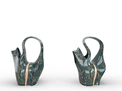 Two Piece Handbag Shaped Green Glossy Decorative Ornament Set With Gold Patterns 3d model