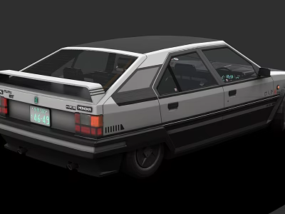 Classic Retro Car Rear View With Black Roof Silver Body And Spoiler 3d model