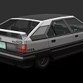 Classic Retro Car Rear View With Black Roof Silver Body And Spoiler