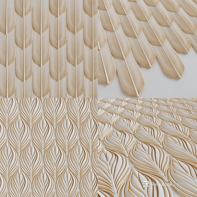 3D Textured Wall Decor With Feather Leaf Patterns And Intricate Carvings For Home Interior 3d model 