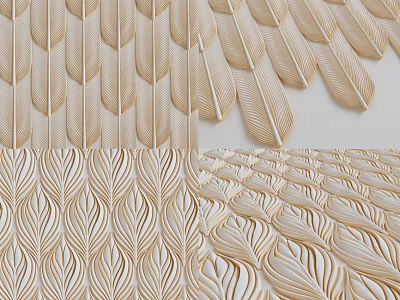 3D Textured Wall Decor With Feather Leaf Patterns And Intricate Carvings For Home Interior 3d model